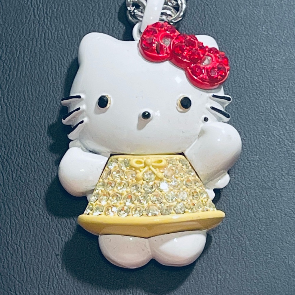 COPY - Hello Kitty Fashion 3-D Enameled Yellow Rhinestone Necklace Puffy Silver